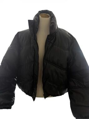 Zara Black Cropped Puffer Jacket with High Collar